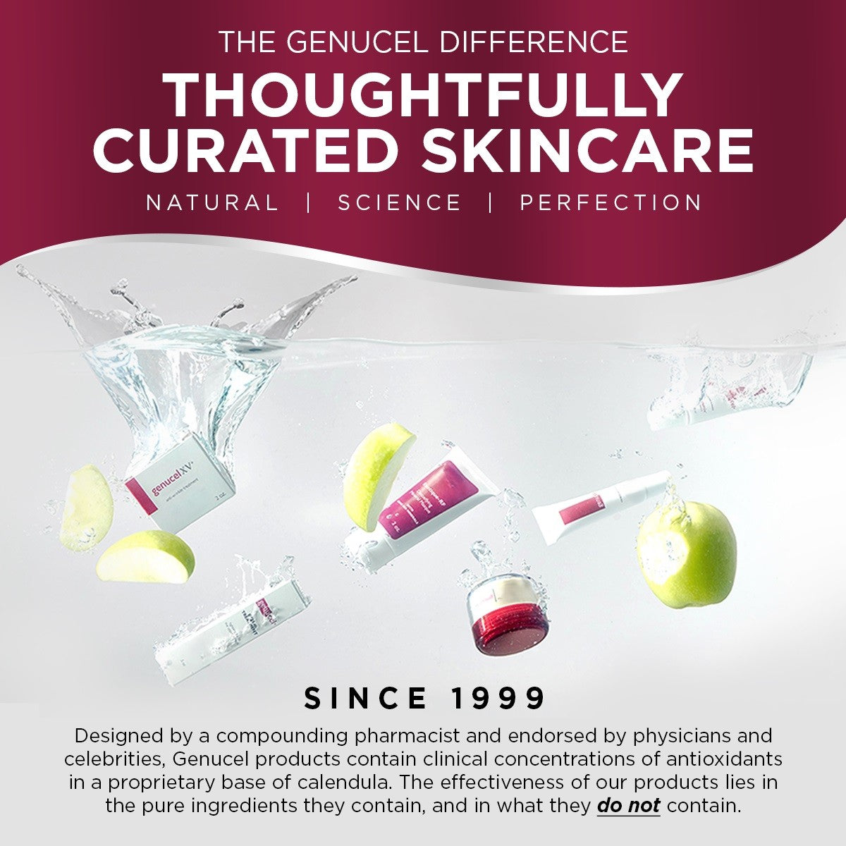 Advertisement for Genucel skincare products with text about thoughtfully curated skincare.