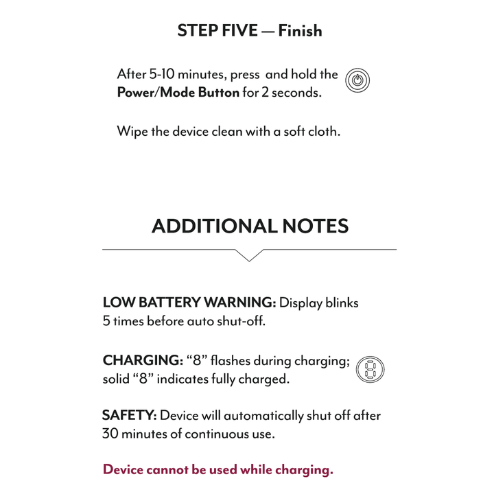 Instructions for device operation with text on a white background