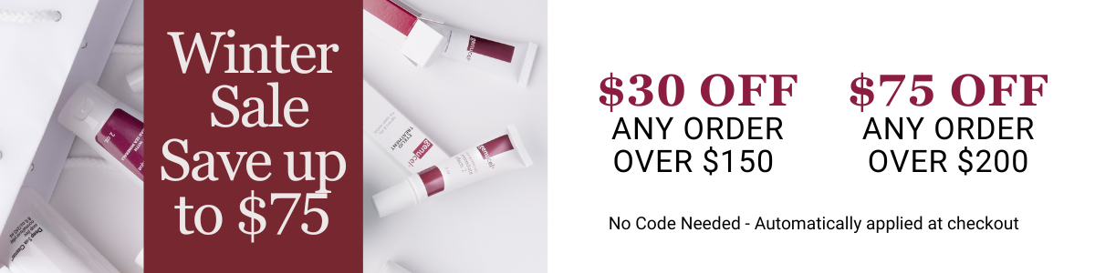 Winter sale advertisement with text and product images on a white background