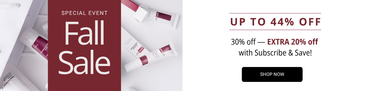 Promotional banner for a fall sale with discounts and a 'Shop Now' button.